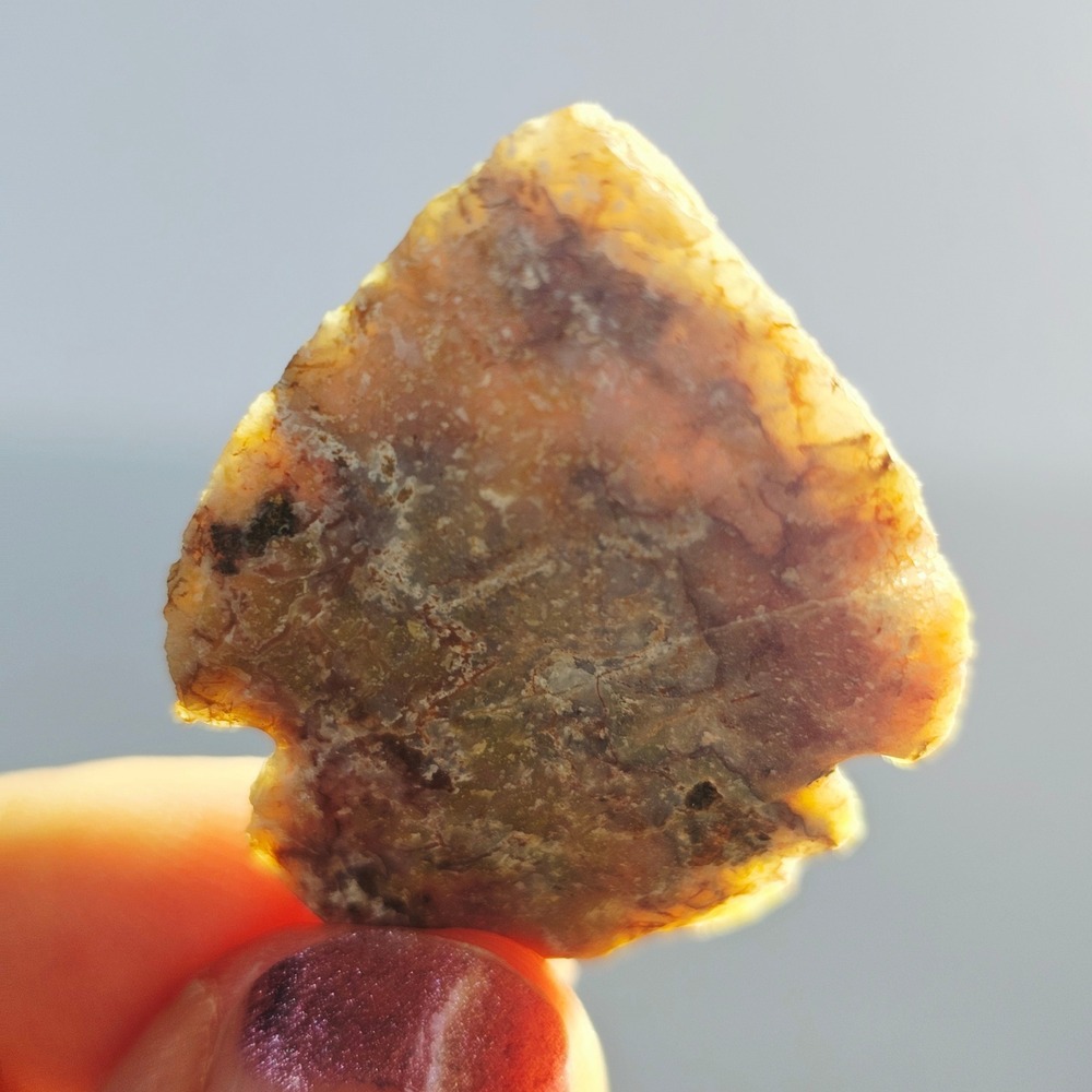 Ancient Native American Arrowhead Translucent Purple Gold Chert Stone Artifact